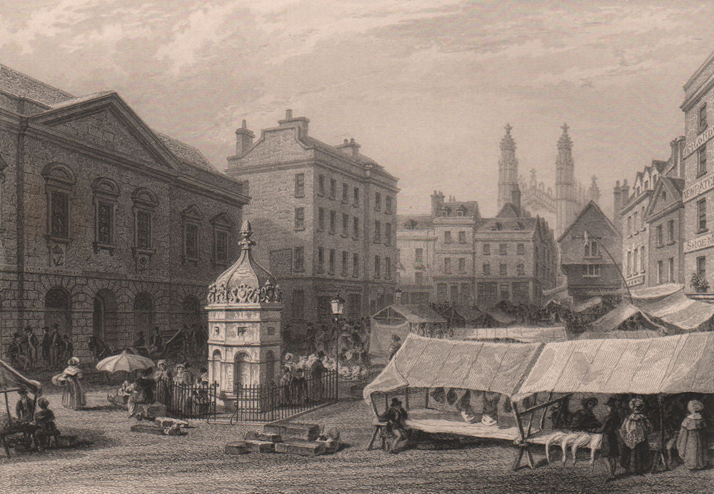 CAMBRIDGE. The Market Place with the Town Hall & Hobson's Conduit. LE KEUX 1841